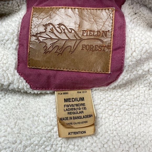 Field & Forest Pink Canvas Sherpa Lined Vest Size Medium - Picture 3 of 9